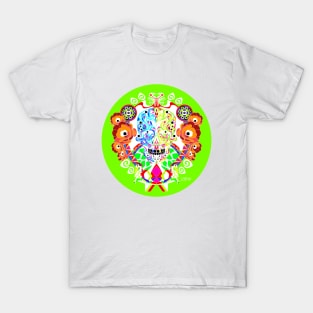 floral ornament tree of life ecopop in totonac pattern vector skull art in green T-Shirt